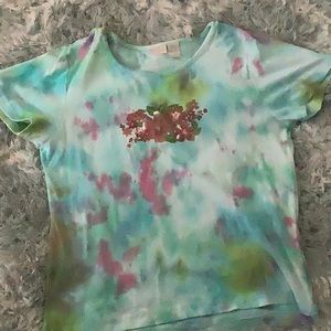 Tie dye flower design pink green blue